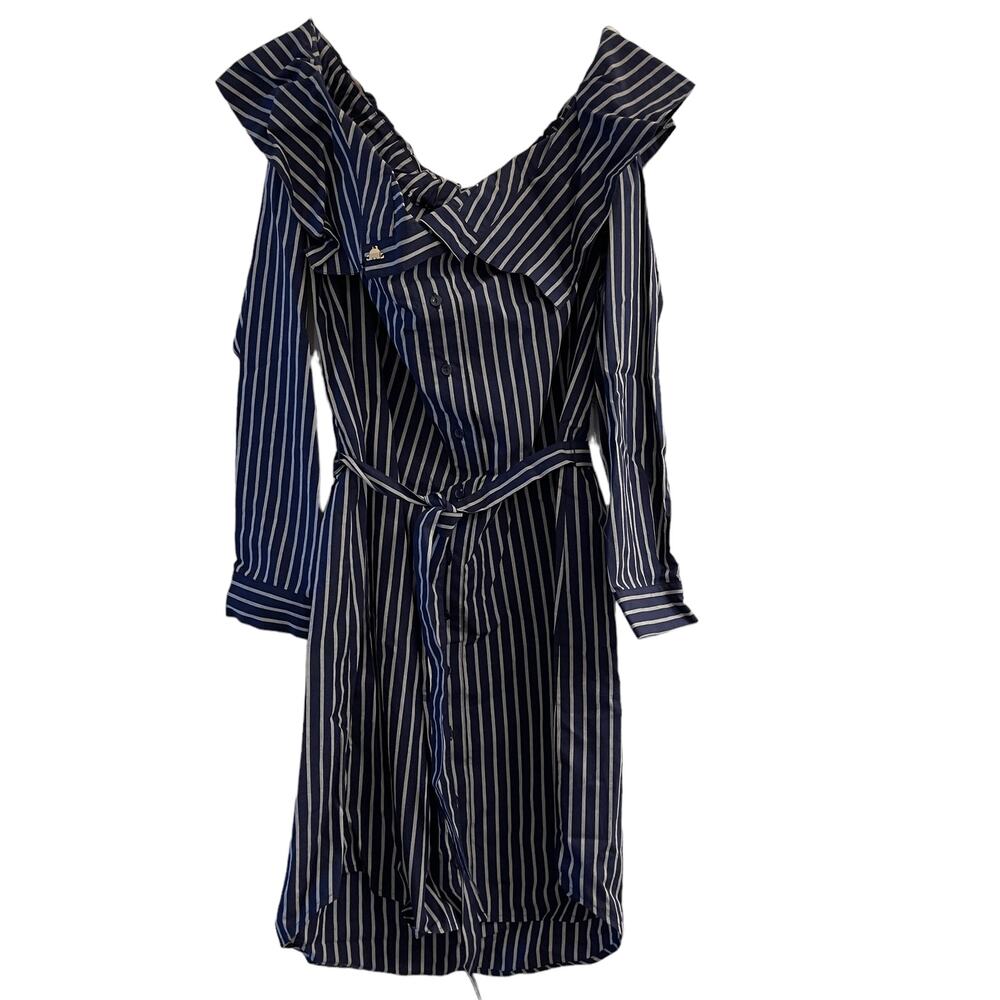 Kensie Blue Dress White Stripes Wide Elastic Neck Size Large